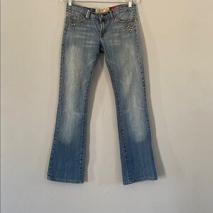 The Great China Wall Denim Flare Jeans with Stud Accents